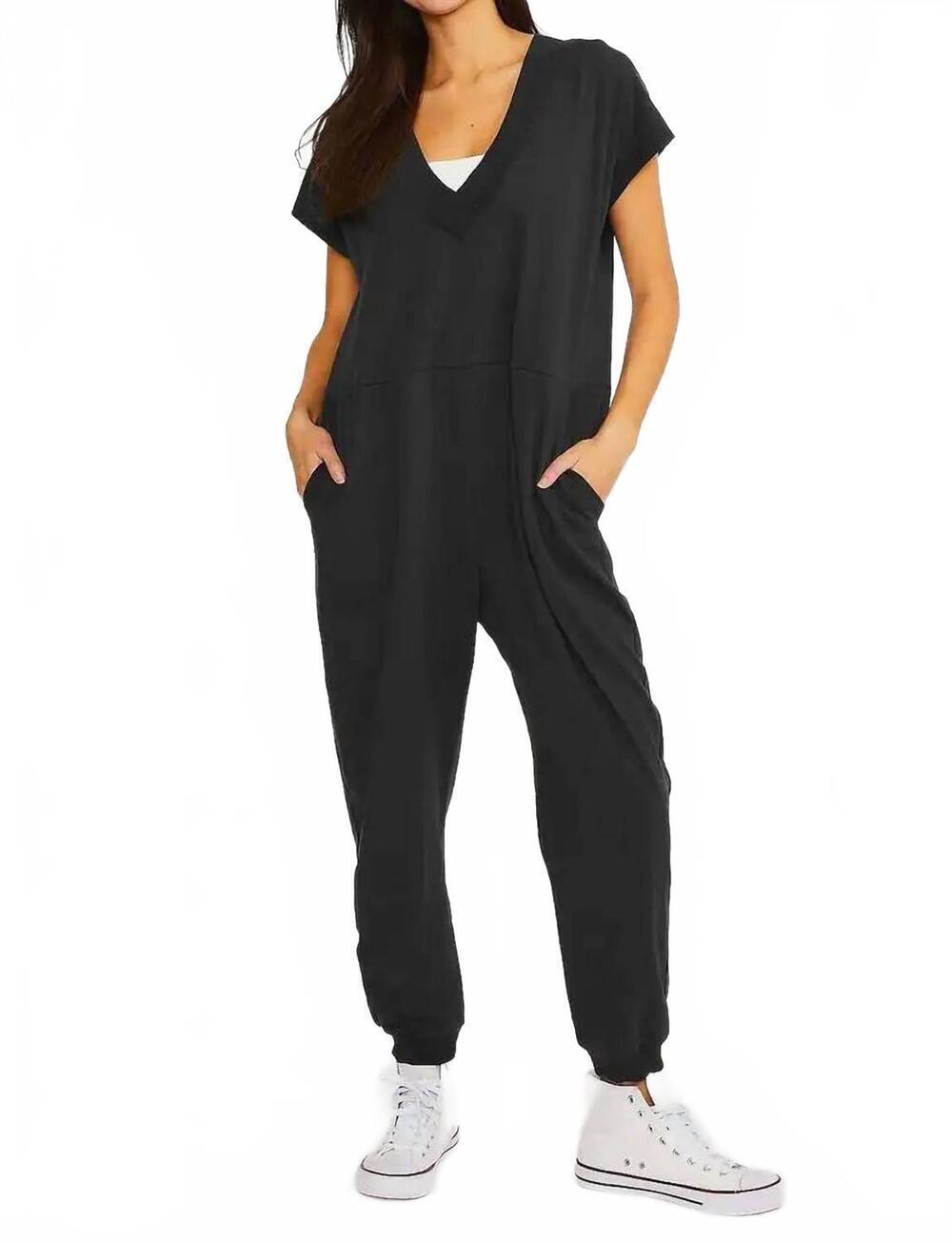NEW WASABI + MINT zoey slub relaxed jumpsuit in navy